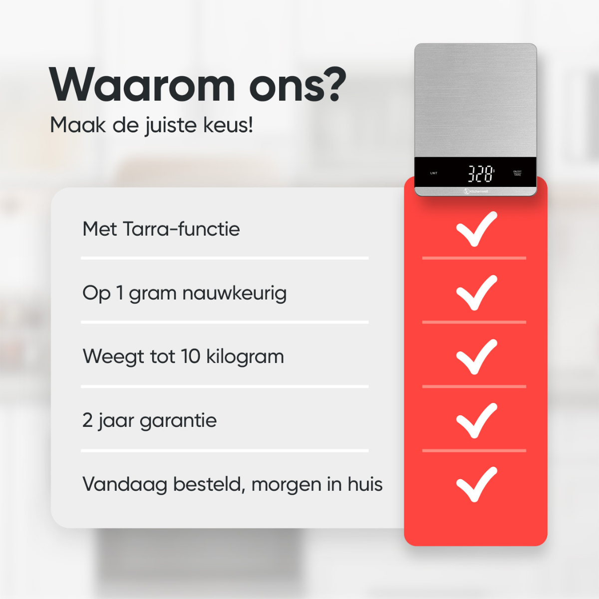 Kitchenwell Digitale Keukenweegschaal 5gr - 10kg