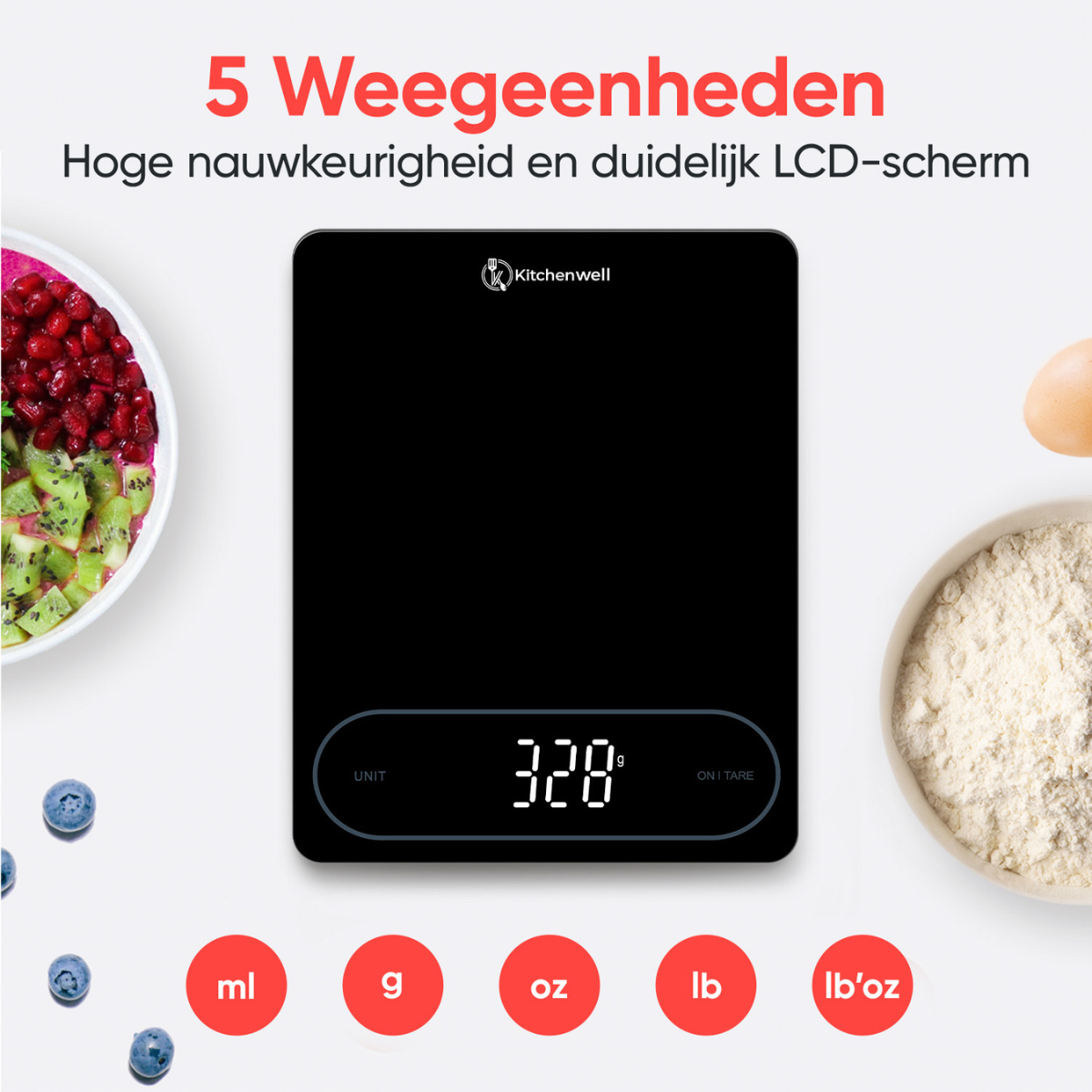 Kitchenwell digitale keukenweegschaal 1gr - 12kg