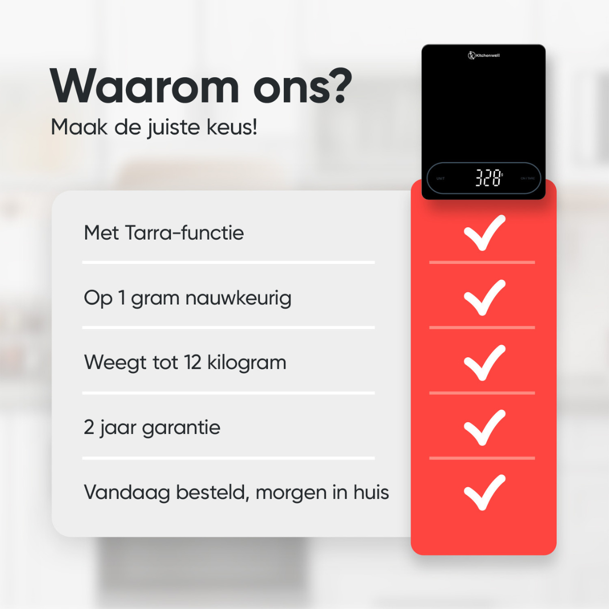 Kitchenwell digitale keukenweegschaal 1gr - 12kg