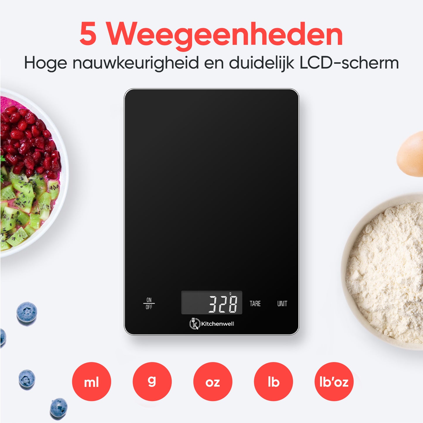 Kitchenwell digitale keukenweegschaal glas 15KG