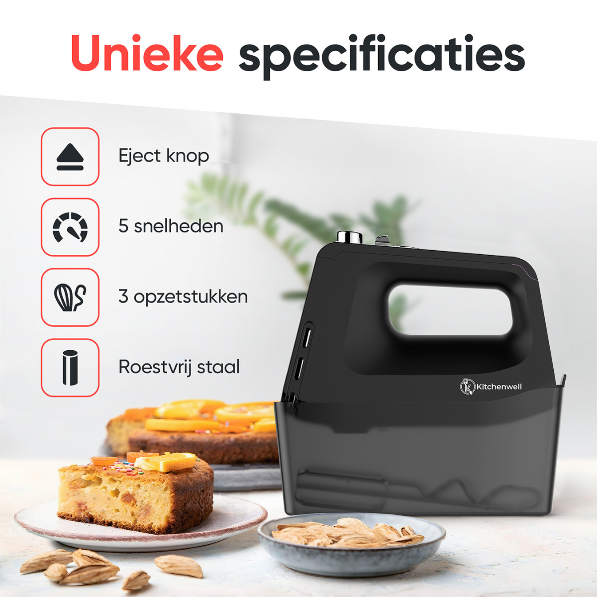 Kitchenwell handmixer met opbergcase KN306