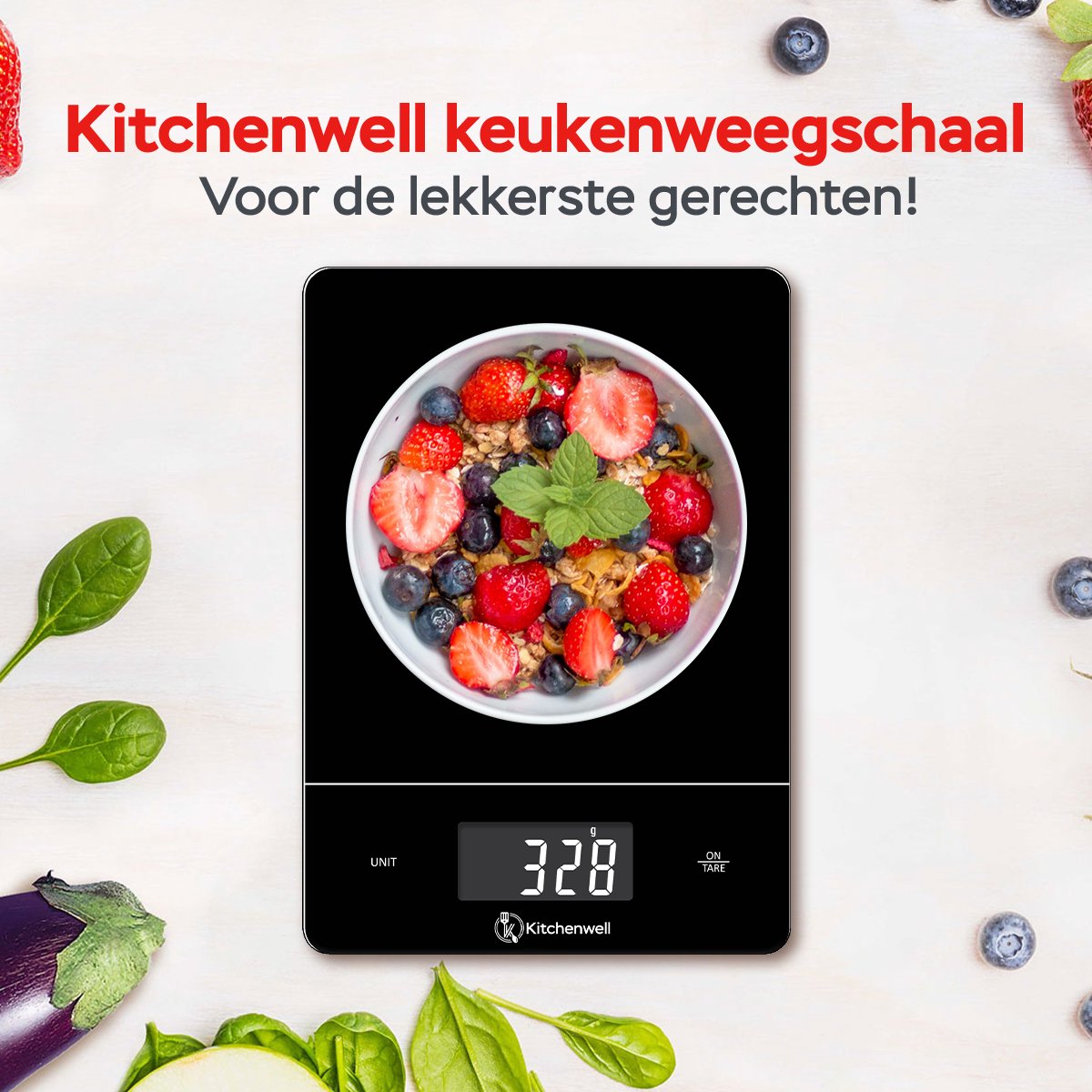 Kitchenwell digitale keukenweegschaal glas 15KG