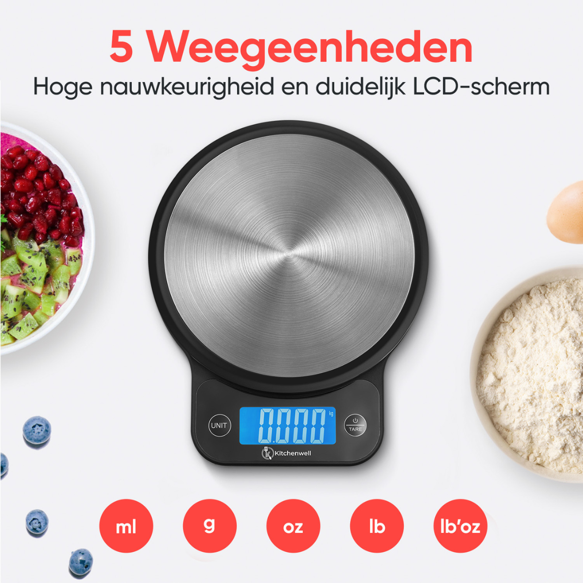 Kitchenwell digitale keukenweegschaal 1gr - 10kg
