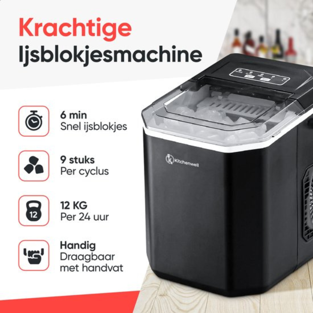 Kitchenwell IJsblokjesmachine – 1.3L