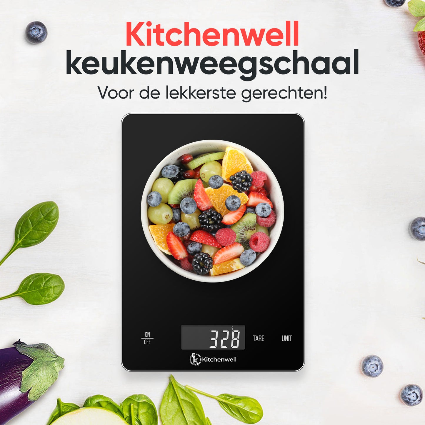 Kitchenwell digitale keukenweegschaal glas 15KG